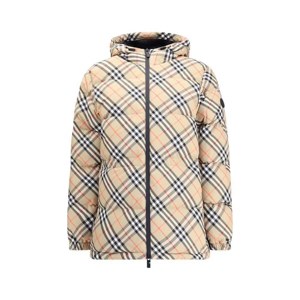Doudoune Burberry Check à capuche beige
