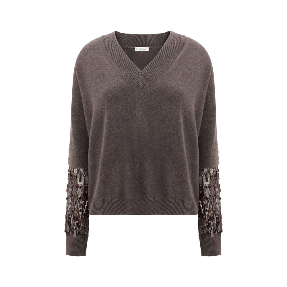 Pull Brunello Cucinelli encolure V brun