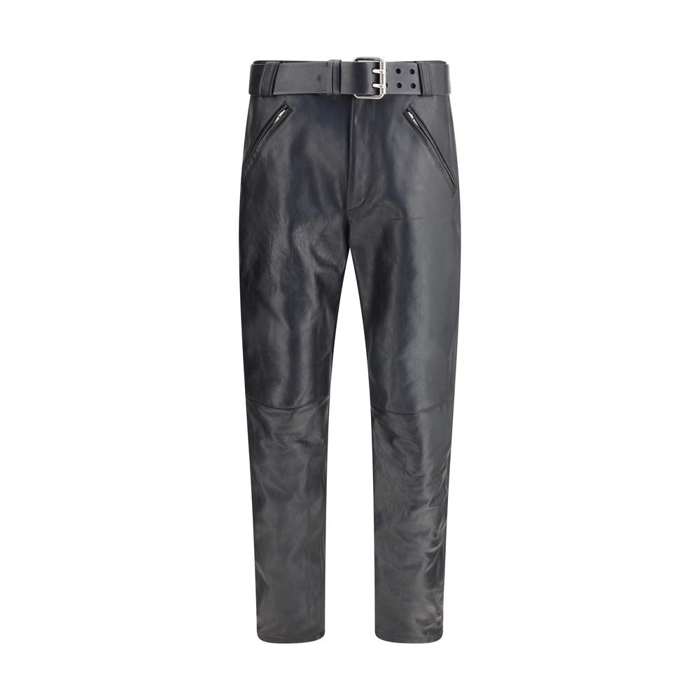 Pantalons Saint Laurent en cuir noir