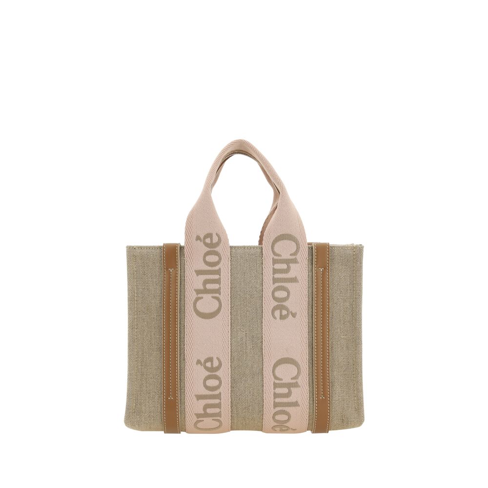 Sac Chloé Woody en lin beige