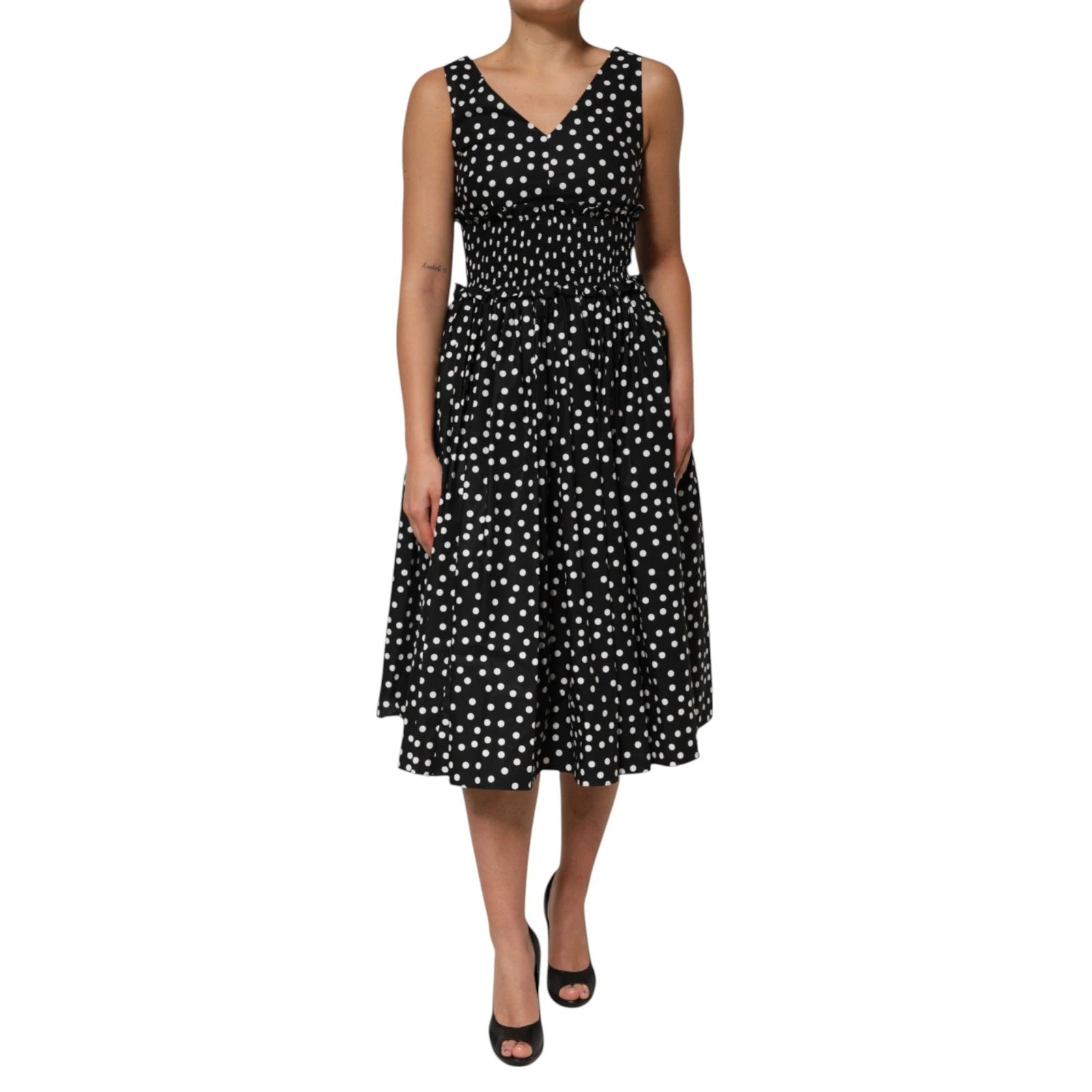Robe Dolce & Gabbana V neck noire et blanche à pois