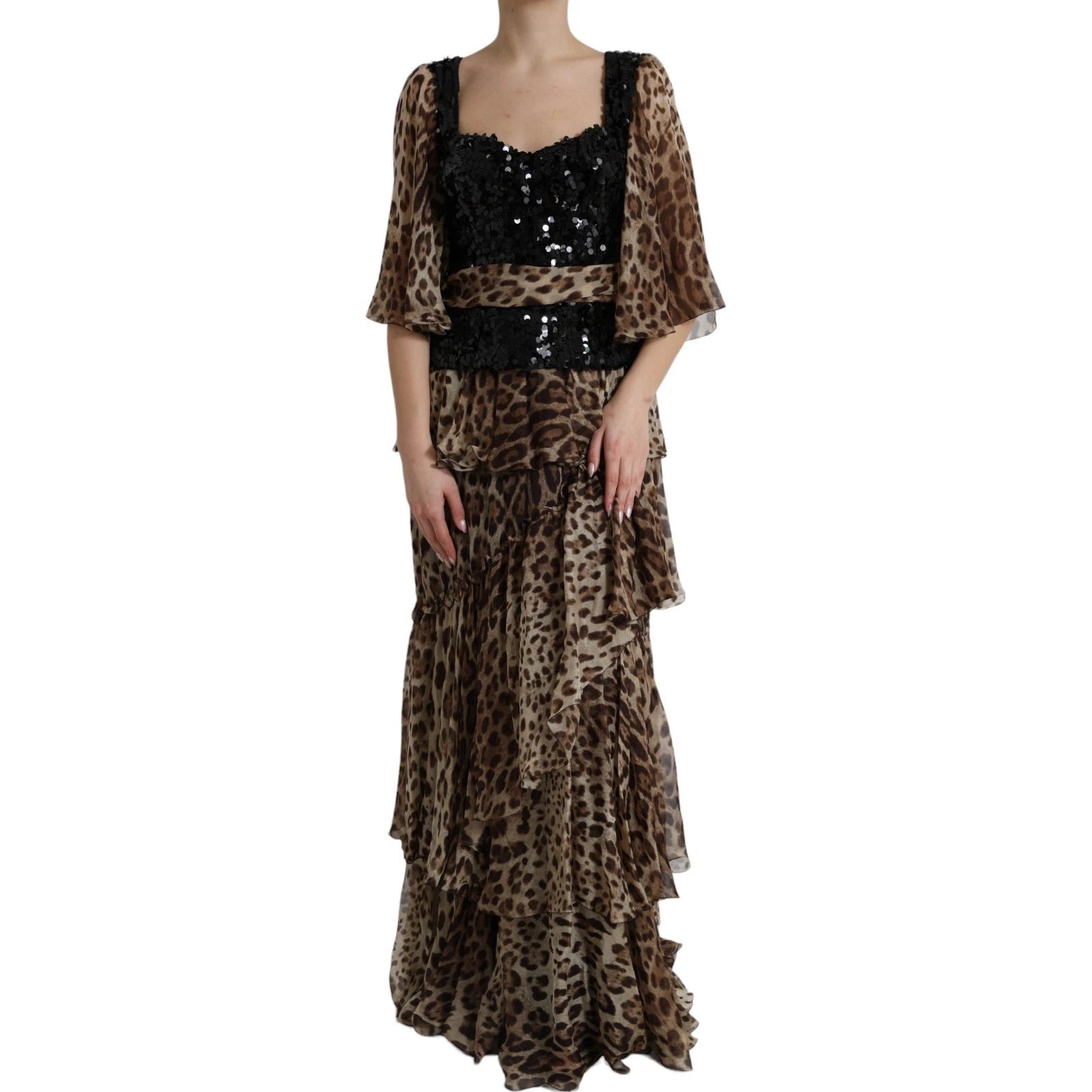 Robe maxi Dolce & Gabbana imprimé léopard marron