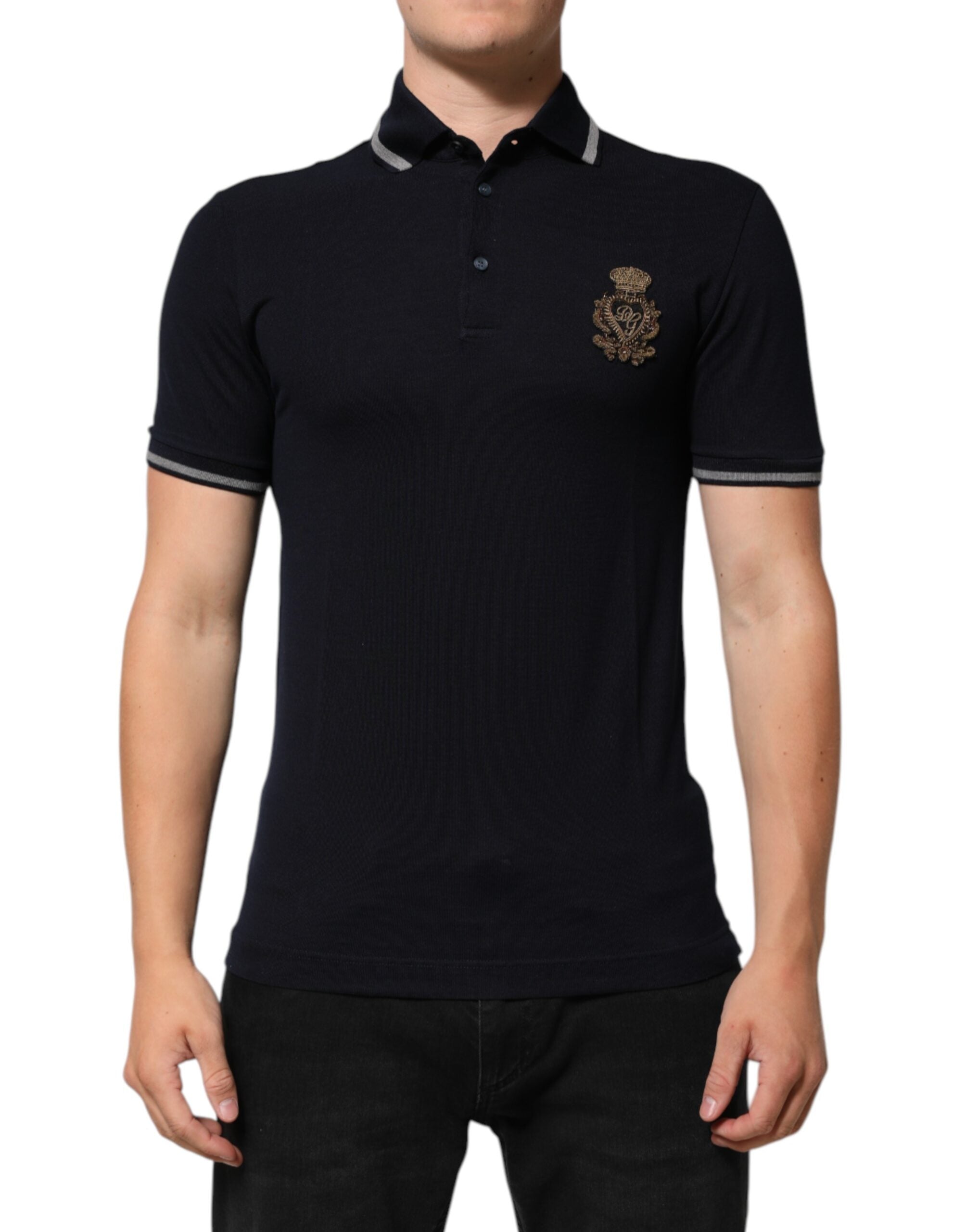T-shirt Dolce & Gabbana logo doré bleu marine