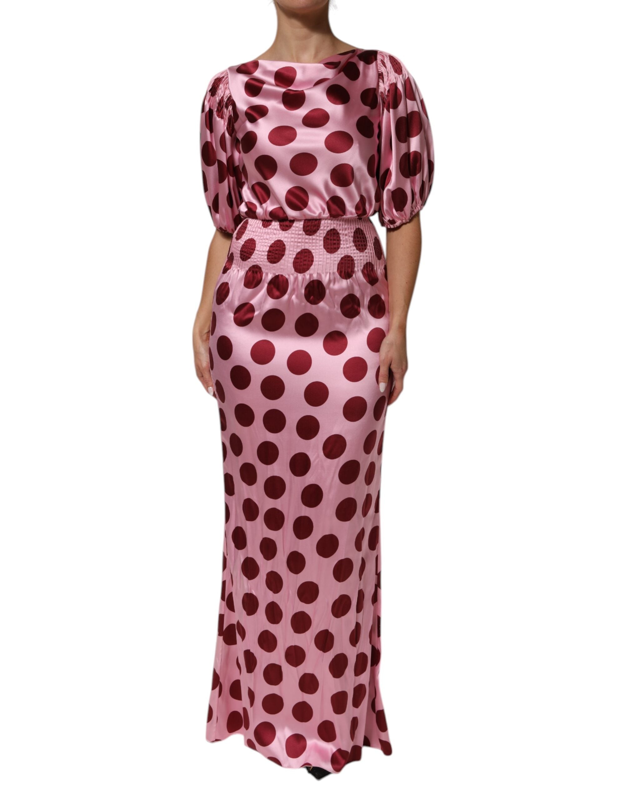 Robe maxi Dolce & Gabbana rose à pois rouges