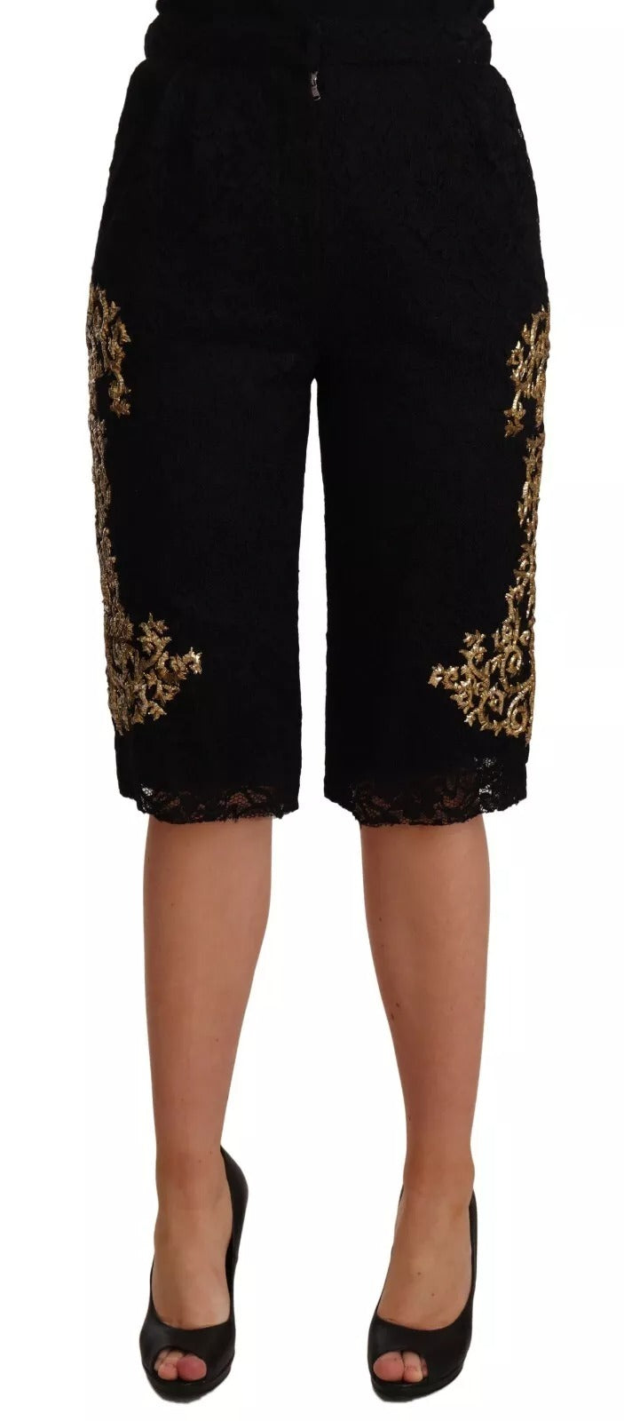 Shorts Dolce & Gabbana baroques noirs dorés