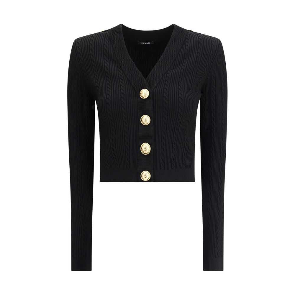 Cardigan Balmain côtelé tressé noir