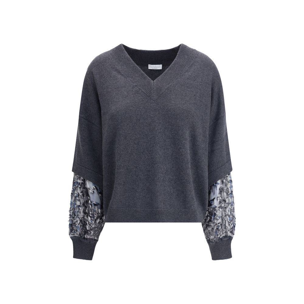 Pull Brunello Cucinelli à manches doubles beige