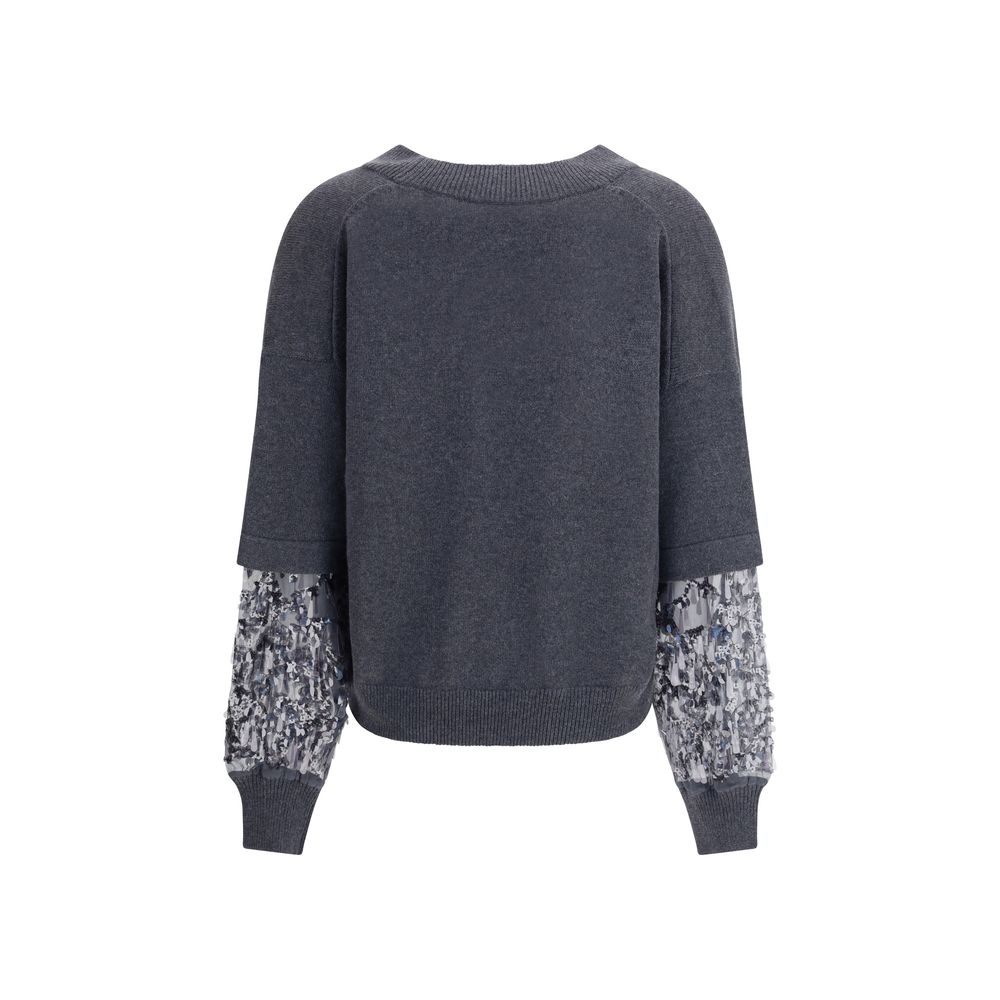 Pull Brunello Cucinelli à manches doubles beige