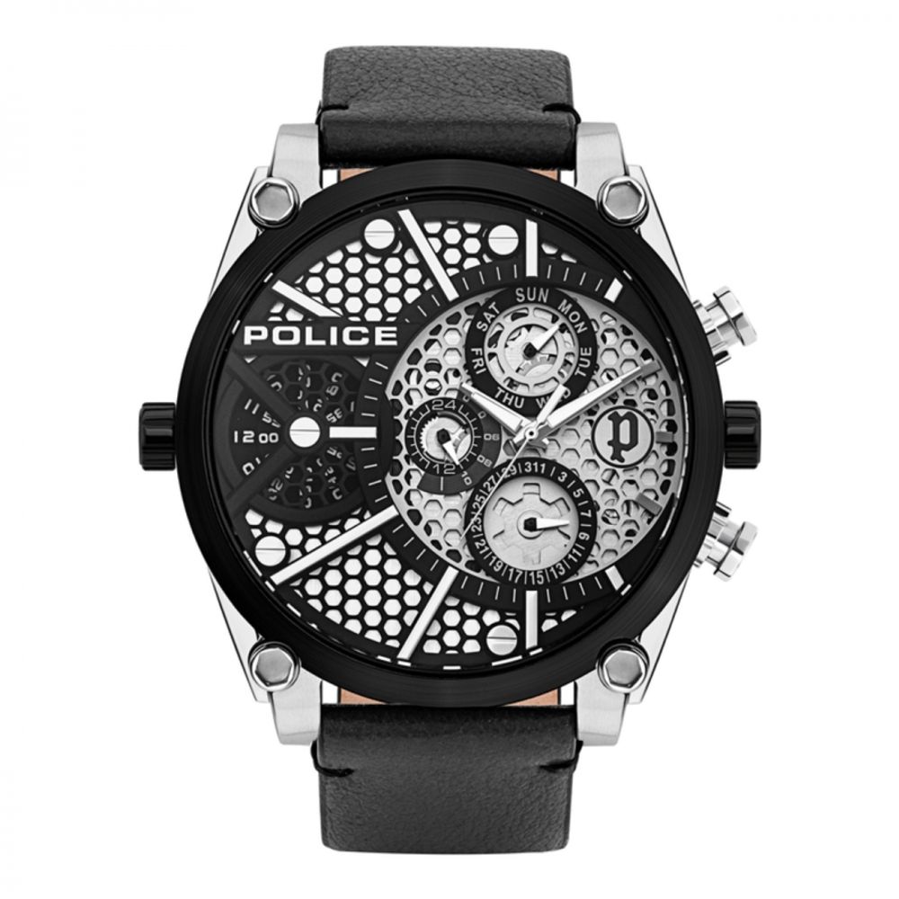 Montre quartz en cuir noire