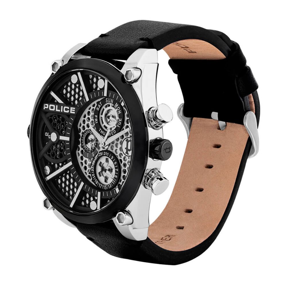 Montre quartz en cuir noire